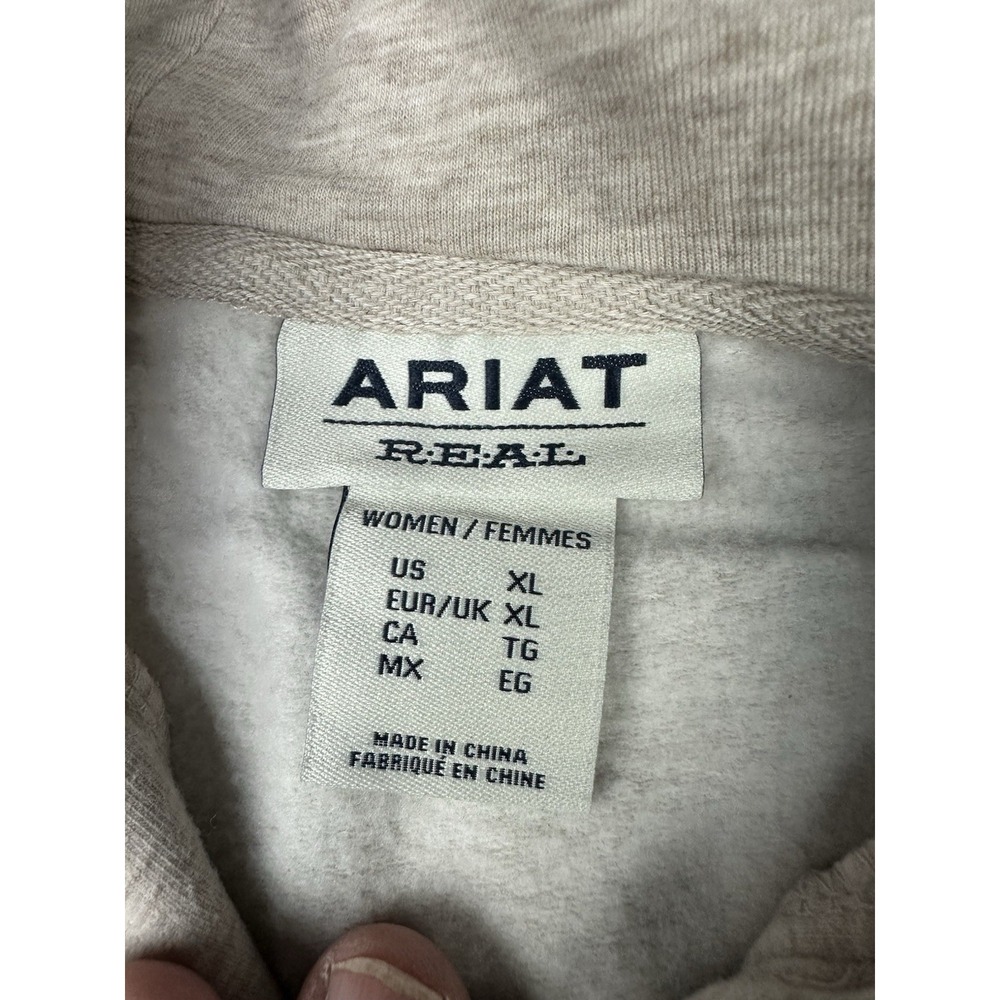 Ariat Real Hoodie Womens XL Oatmeal  Elevated Hoodie Pullover Kangaroo Pockets - Picture 6 of 7